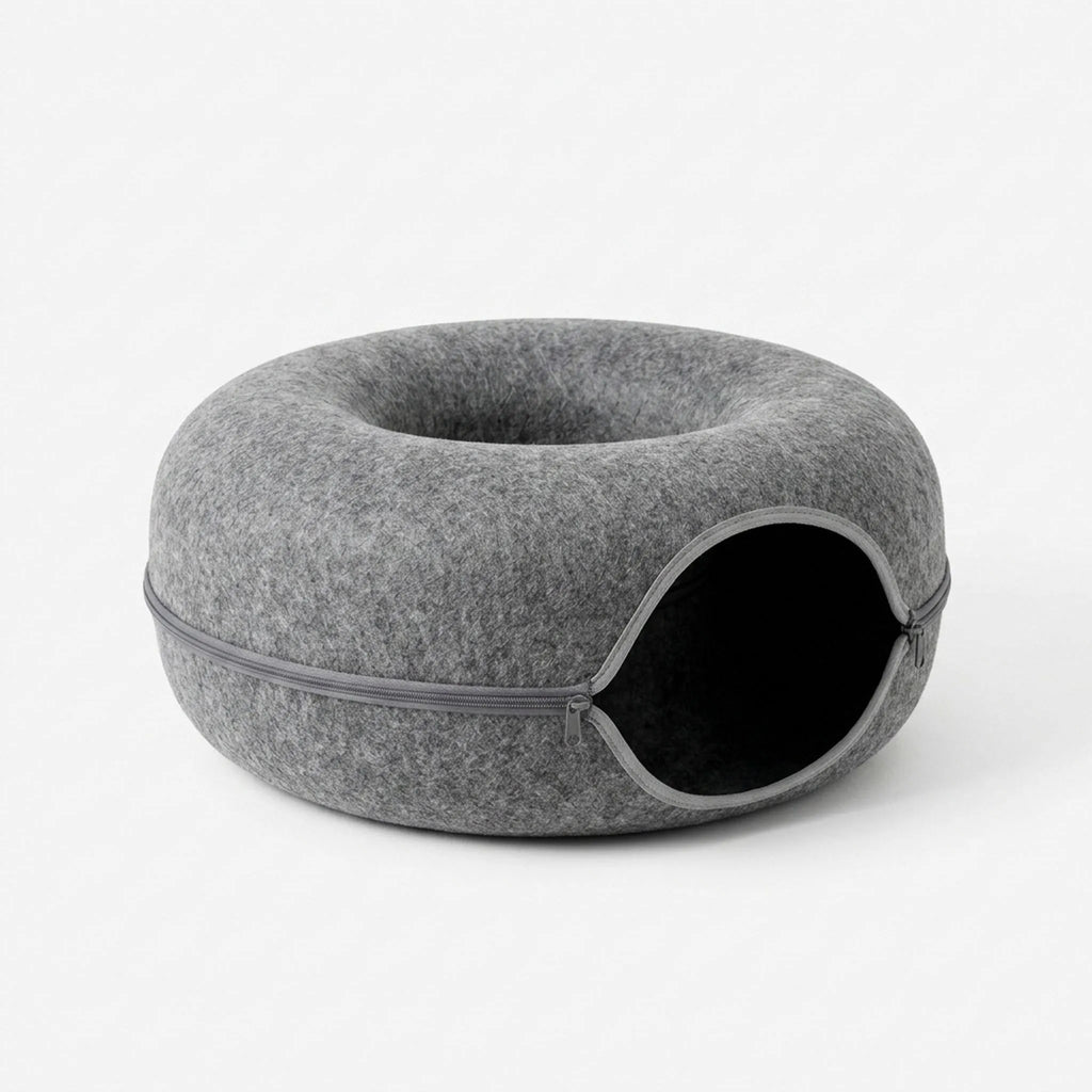 Cat Bed & Playhouse | Donut-Shaped Plush Fleece & Non-Slip Bottom