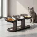 Cat Feeding Station | 15° Tilt & Stainless Steel | 3 Bowls