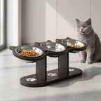 Cat Feeding Station | 15° Tilt & Stainless Steel | 3 Bowls