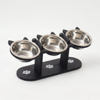 Cat Feeding Station | 15° Tilt & Stainless Steel | 3 Bowls