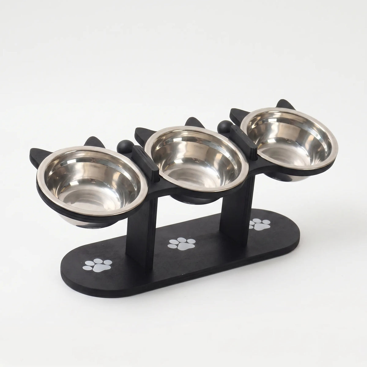 Cat Feeding Station | 15° Tilt & Stainless Steel | 3 Bowls