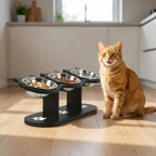 Cat Feeding Station | 15° Tilt & Stainless Steel | 3 Bowls