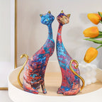 Cat Figurine Set | Resin Abstract & Gold-Accented | Set of 2