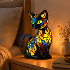 Cat Night Light | Stained Glass & Curved Base | 17 cm