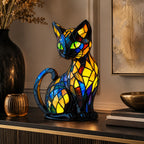Cat Night Light | Stained Glass & Curved Base | 17 cm