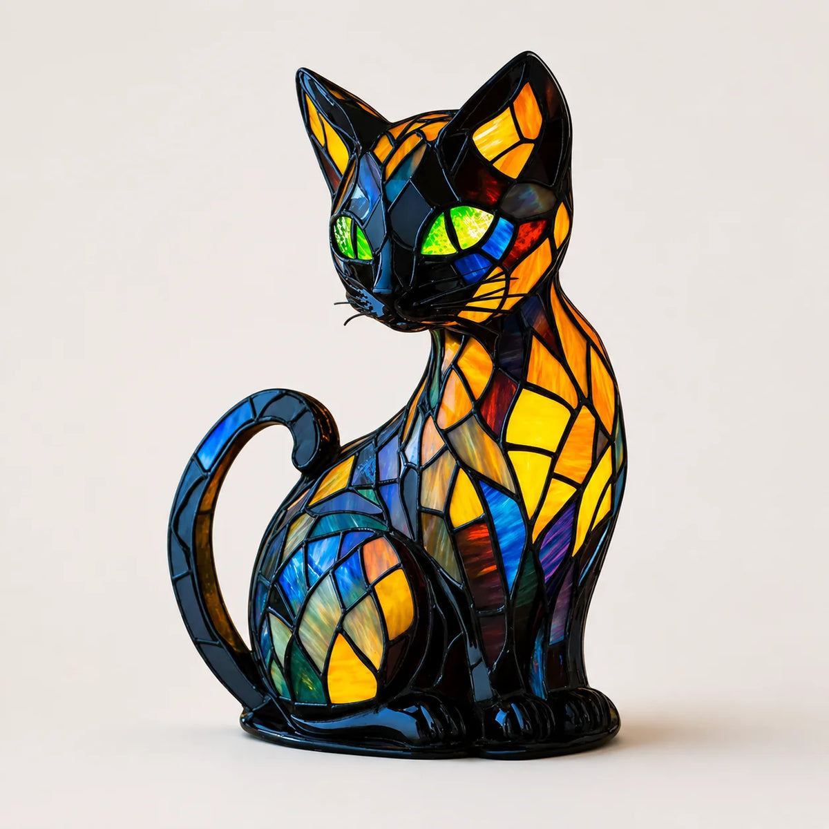 Cat Night Light | Stained Glass & Curved Base | 17 cm