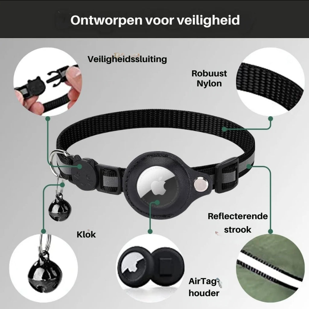 Cat Safety Collar | GPS Tracker Holder & Quick-Release | Reflective Nylon