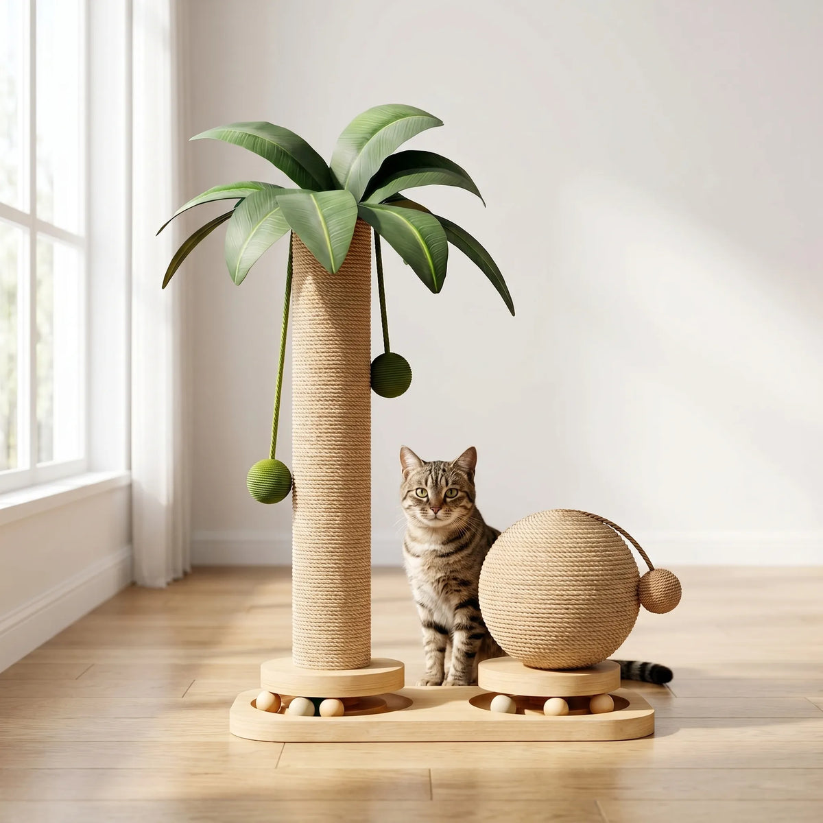Cat Scratching Post | Compact Palm Design | Sisal & Ball Track