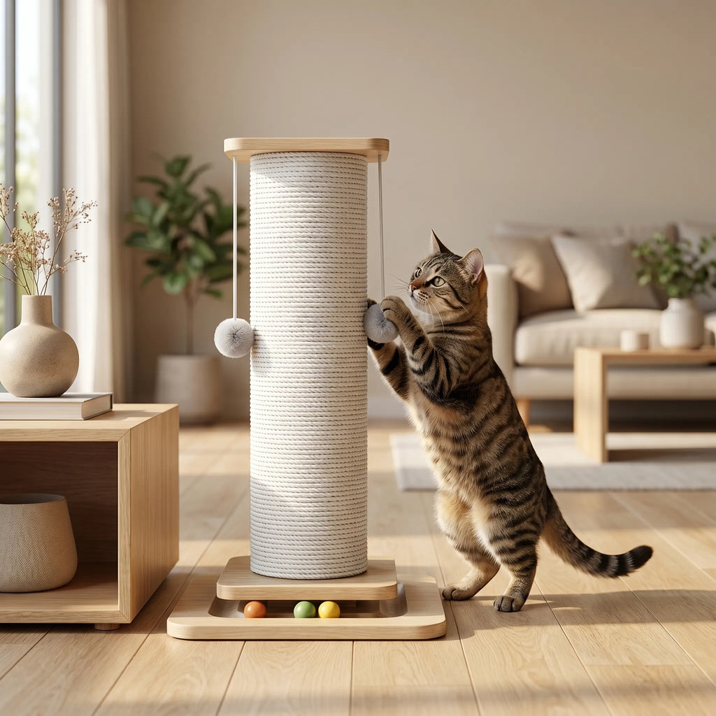 Cat Scratching Post | Natural Sisal & Reinforced Wood Base | 60 & 80 cm