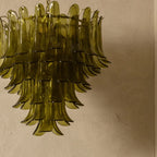 Ceiling Chandelier | Layered Green Petal Glass & Satin Brass | 80 cm Dia