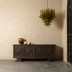 Ceiling Chandelier | Layered Green Petal Glass & Satin Brass | 80 cm Dia