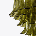 Ceiling Chandelier | Layered Green Petal Glass & Satin Brass | 80 cm Dia