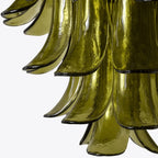 Ceiling Chandelier | Layered Green Petal Glass & Satin Brass | 80 cm Dia
