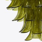 Ceiling Chandelier | Layered Green Petal Glass & Satin Brass | 80 cm Dia
