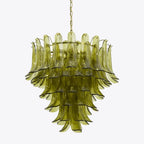 Ceiling Chandelier | Layered Green Petal Glass & Satin Brass | 80 cm Dia