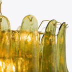 Ceiling Chandelier | Layered Green Petal Glass & Satin Brass | 80 cm Dia