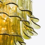 Ceiling Chandelier | Layered Green Petal Glass & Satin Brass | 80 cm Dia