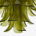 Ceiling Chandelier | Layered Green Petal Glass & Satin Brass | 80 cm Dia