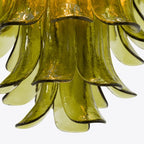 Ceiling Chandelier | Layered Green Petal Glass & Satin Brass | 80 cm Dia