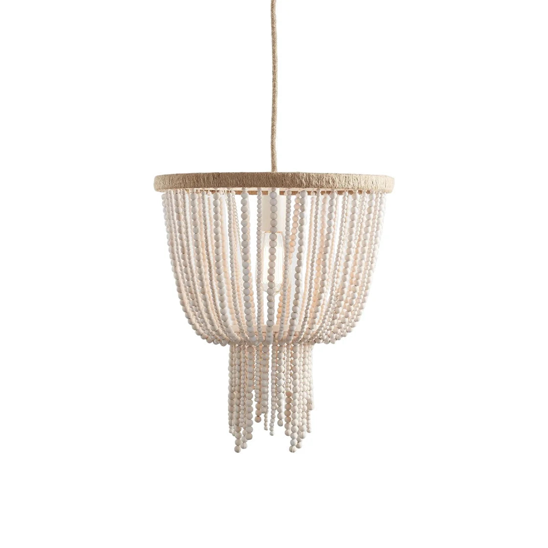 Ceiling Chandelier | Wood Beads & Hemp Rope | 38 cm Diameter