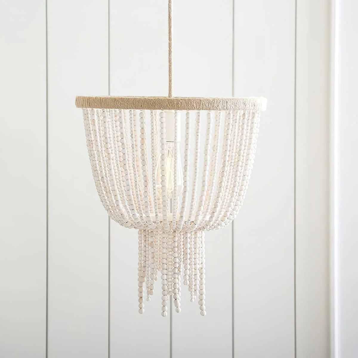 Ceiling Chandelier | Wood Beads & Hemp Rope | 38 cm Diameter