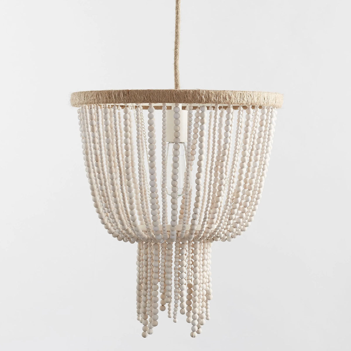 Ceiling Chandelier | Wood Beads & Hemp Rope | 38 cm Diameter