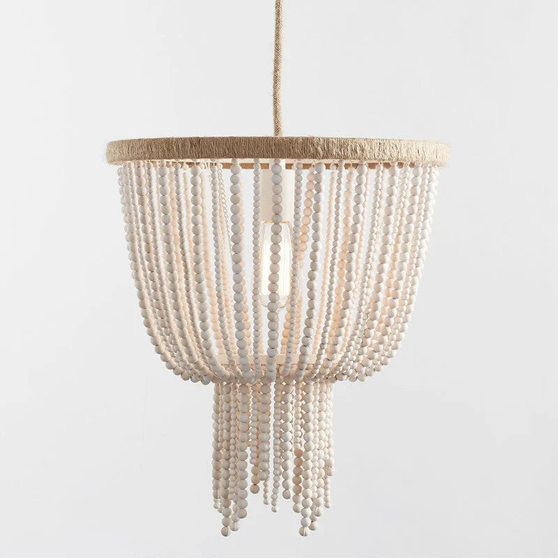 Ceiling Chandelier | Wood Beads & Hemp Rope | 38 cm Diameter