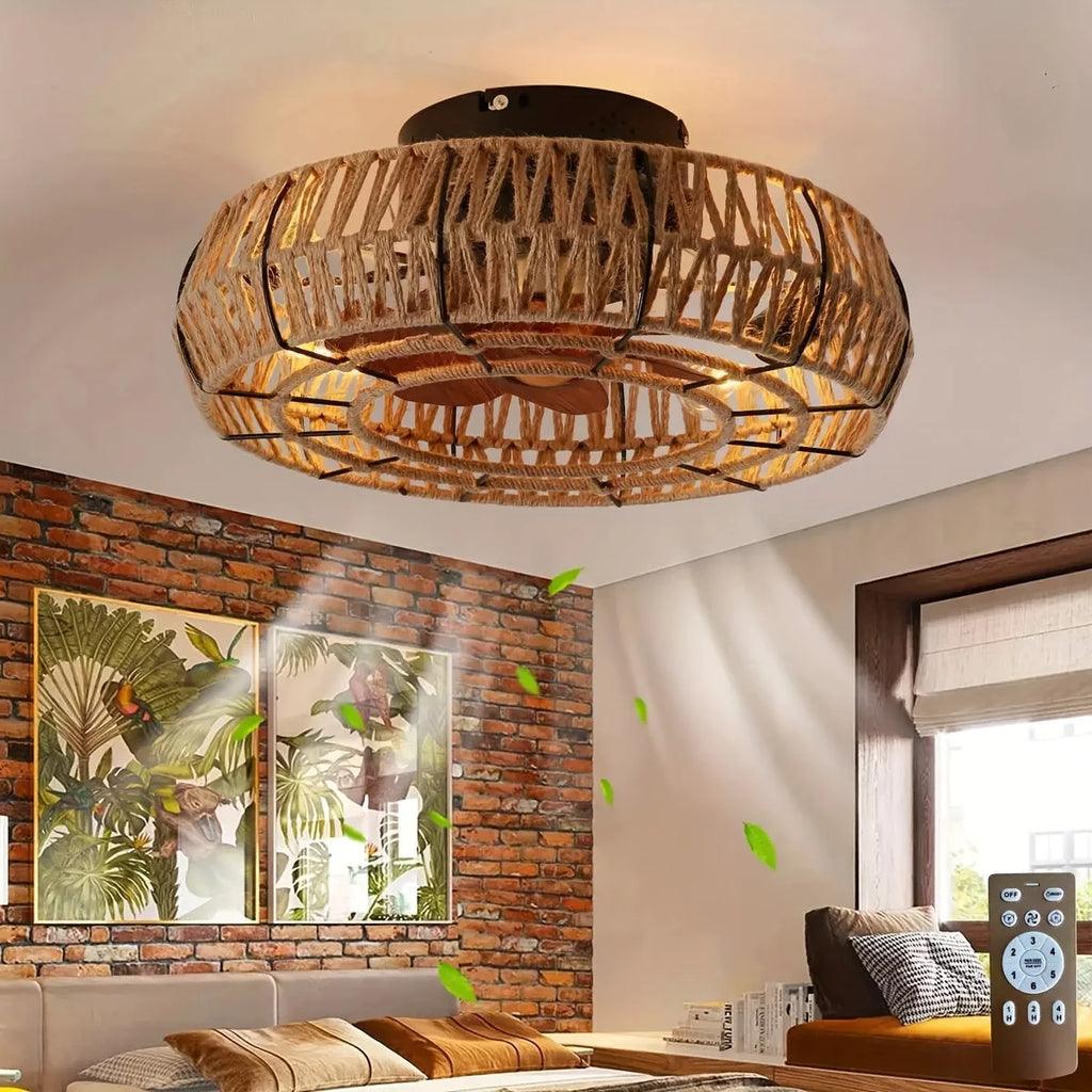 Ceiling Fan | Handwoven Rattan & Ultra-Quiet DC Motor | 48 cm Diameter