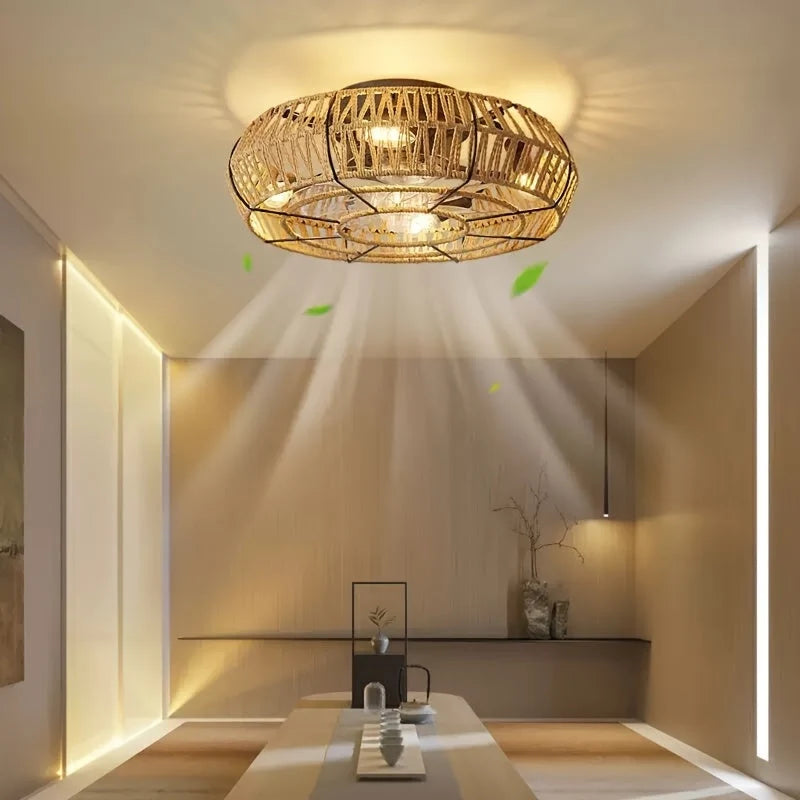 Ceiling Fan | Handwoven Rattan & Ultra-Quiet DC Motor | 48 cm Diameter