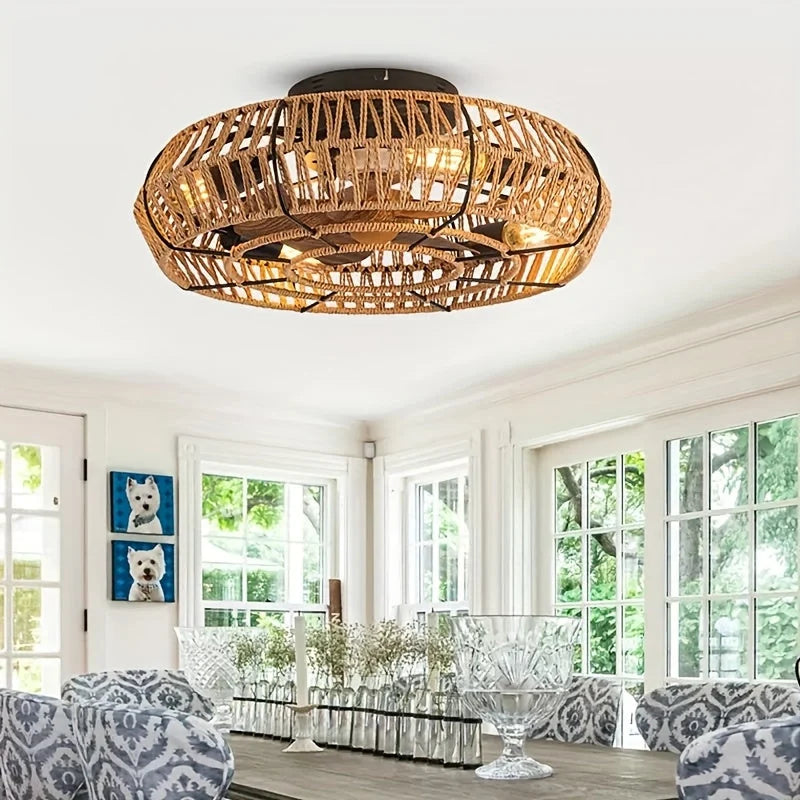 Ceiling Fan | Handwoven Rattan & Ultra-Quiet DC Motor | 48 cm Diameter