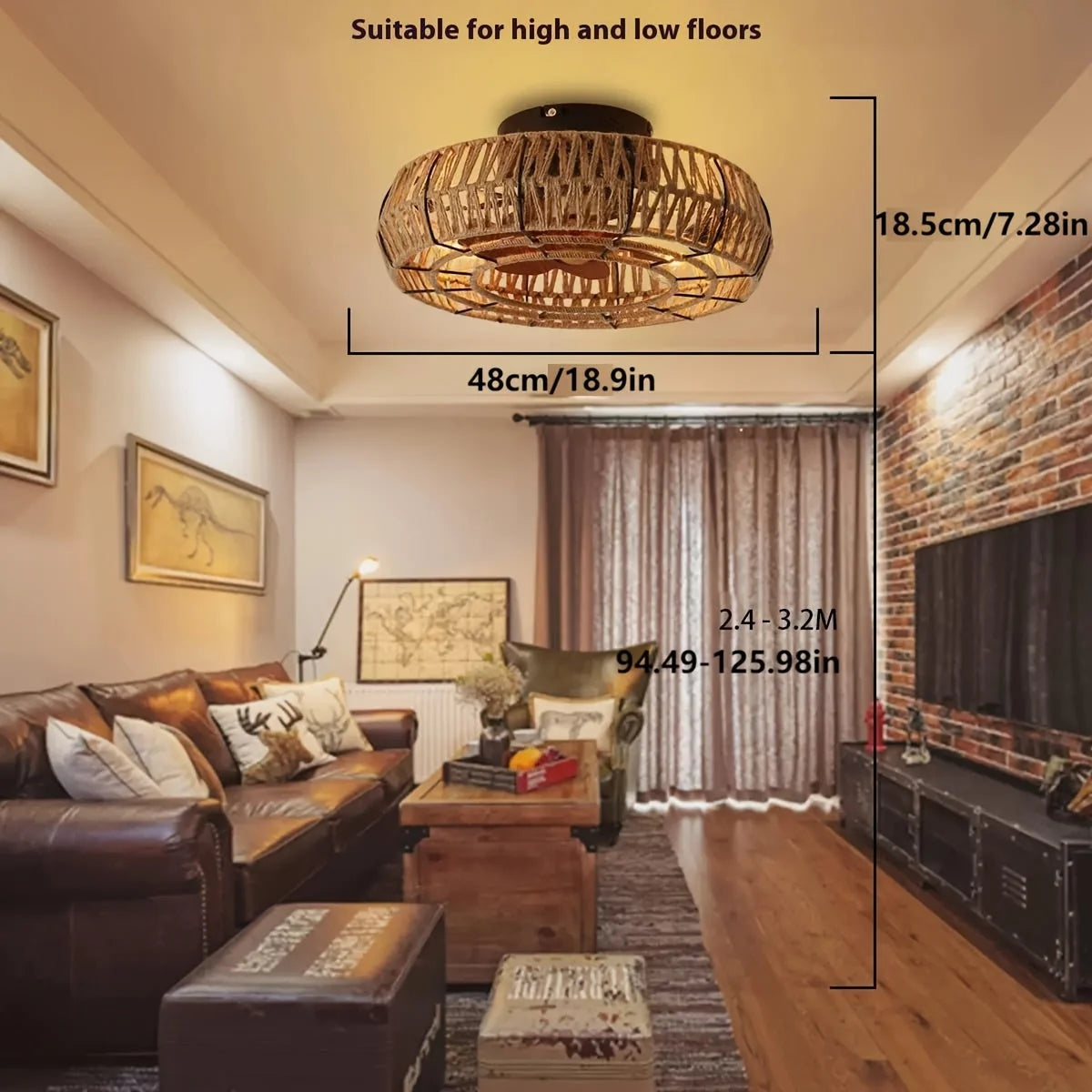 Ceiling Fan | Handwoven Rattan & Ultra-Quiet DC Motor | 48 cm Diameter