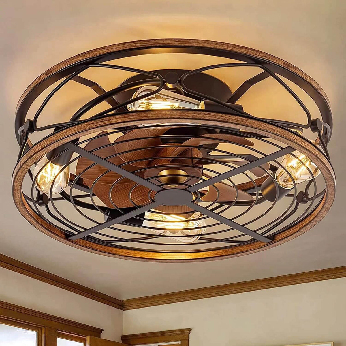 Ceiling Fan Lamp | 4-Light Industrial Iron & Bronze Finish | 45/50 cm