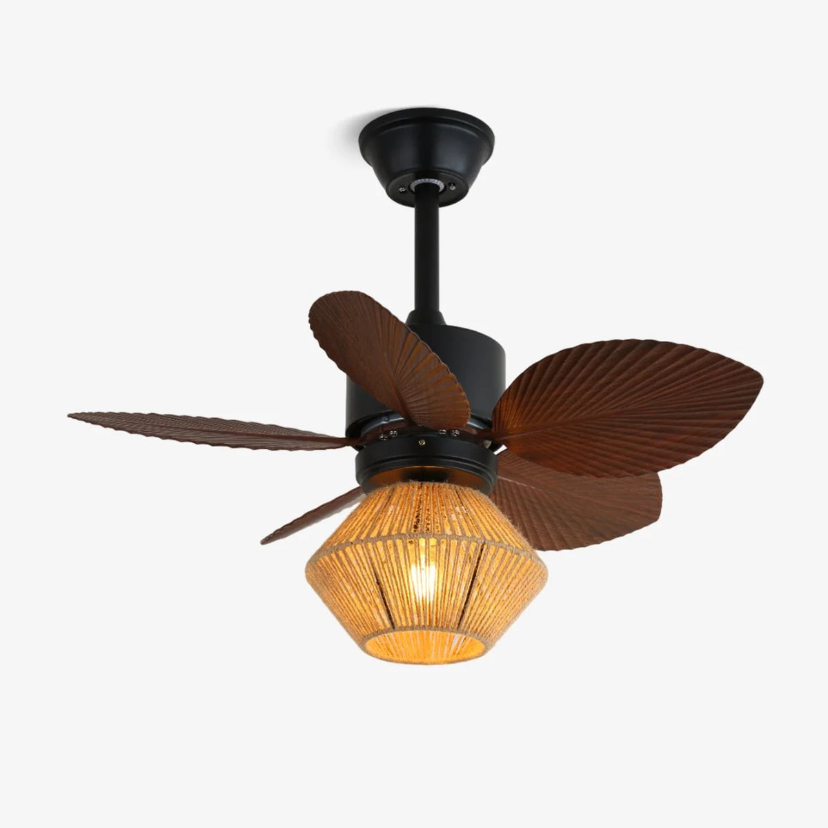 Ceiling Fan Light | Hemp Rope Shade & Remote Control | 76 cm Diameter