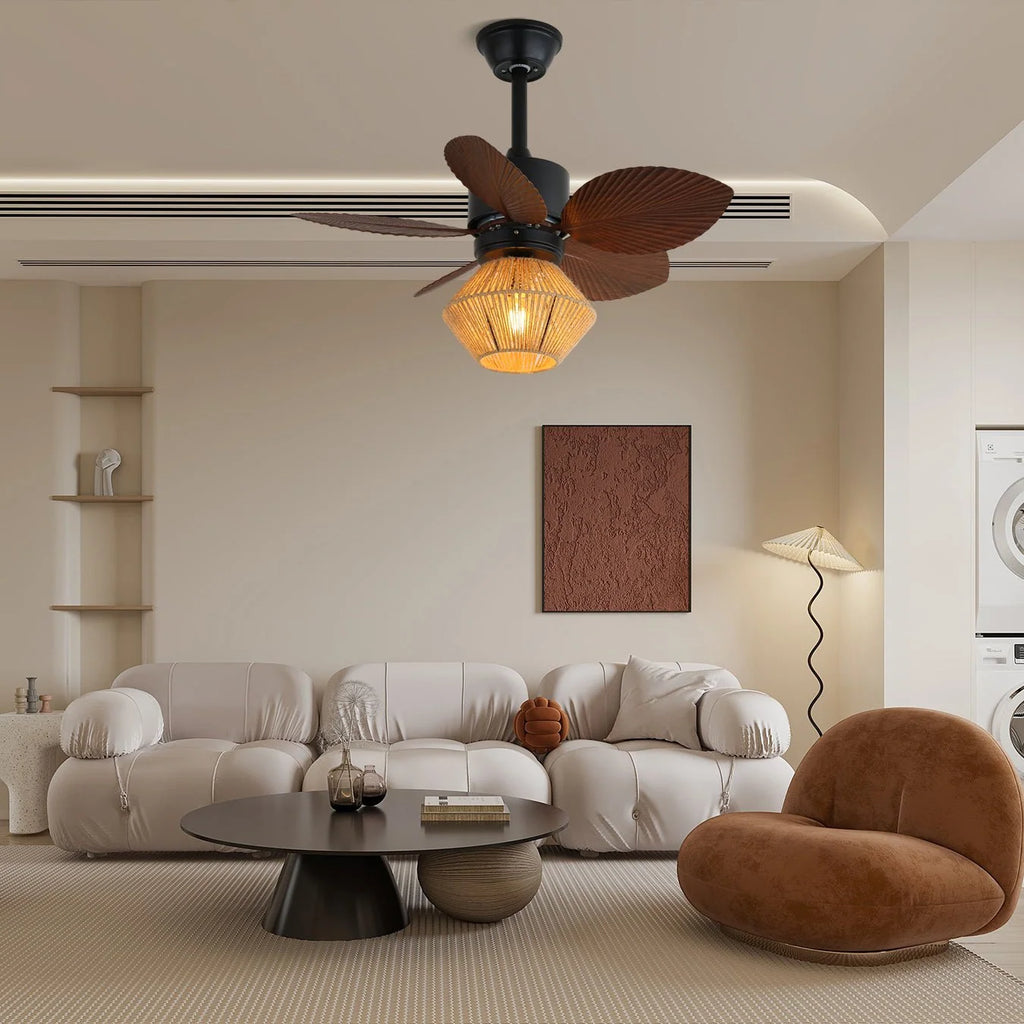 Ceiling Fan Light | Hemp Rope Shade & Remote Control | 76 cm Diameter