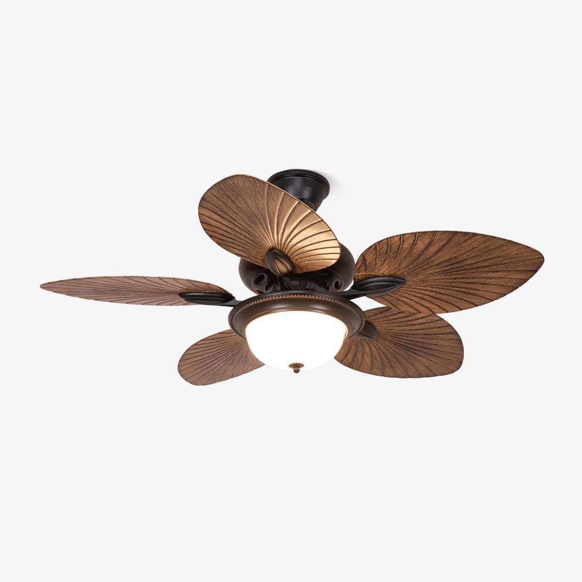 Ceiling Fan With Light | Tropical Wood-Grain Blades & Remote Control | 6-Speed