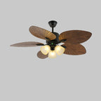 Ceiling Fan With Light | Tropical Wood-Grain Blades & Remote Control | 6-Speed