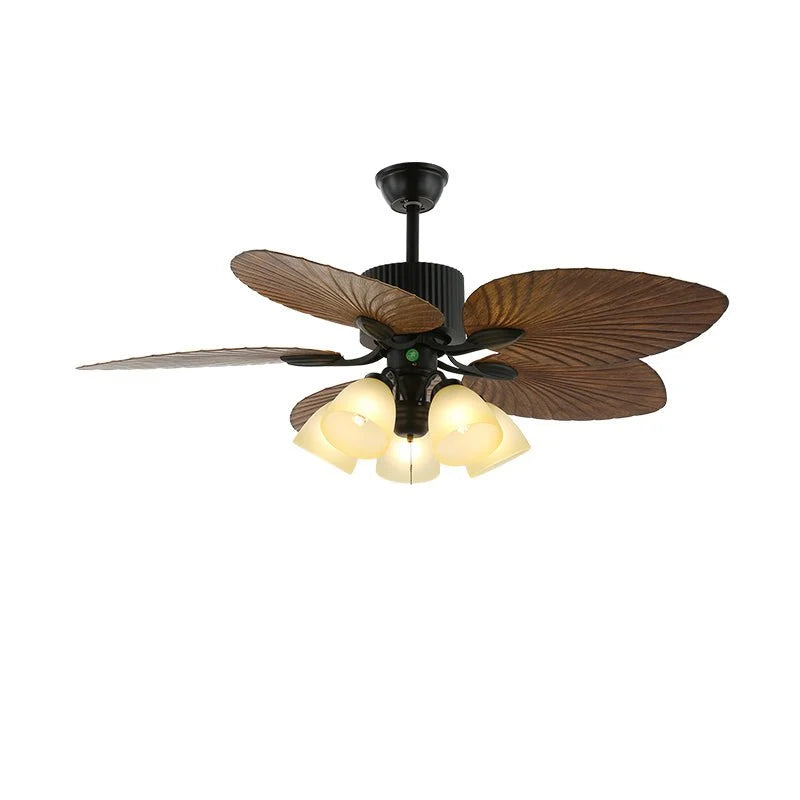 Ceiling Fan With Light | Tropical Wood-Grain Blades & Remote Control | 6-Speed