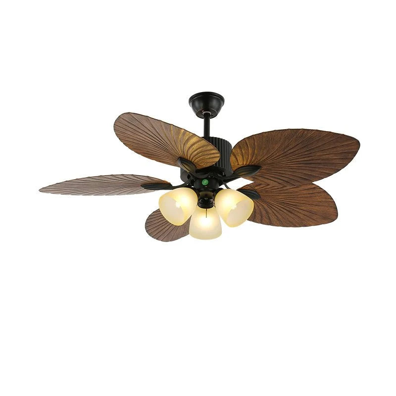 Ceiling Fan With Light | Tropical Wood-Grain Blades & Remote Control | 6-Speed