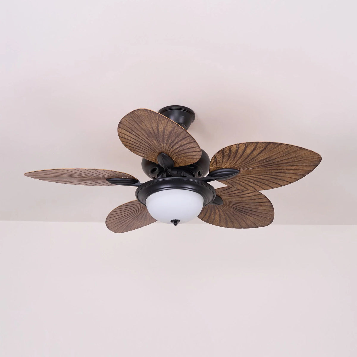 Ceiling Fan With Light | Tropical Wood-Grain Blades & Remote Control | 6-Speed