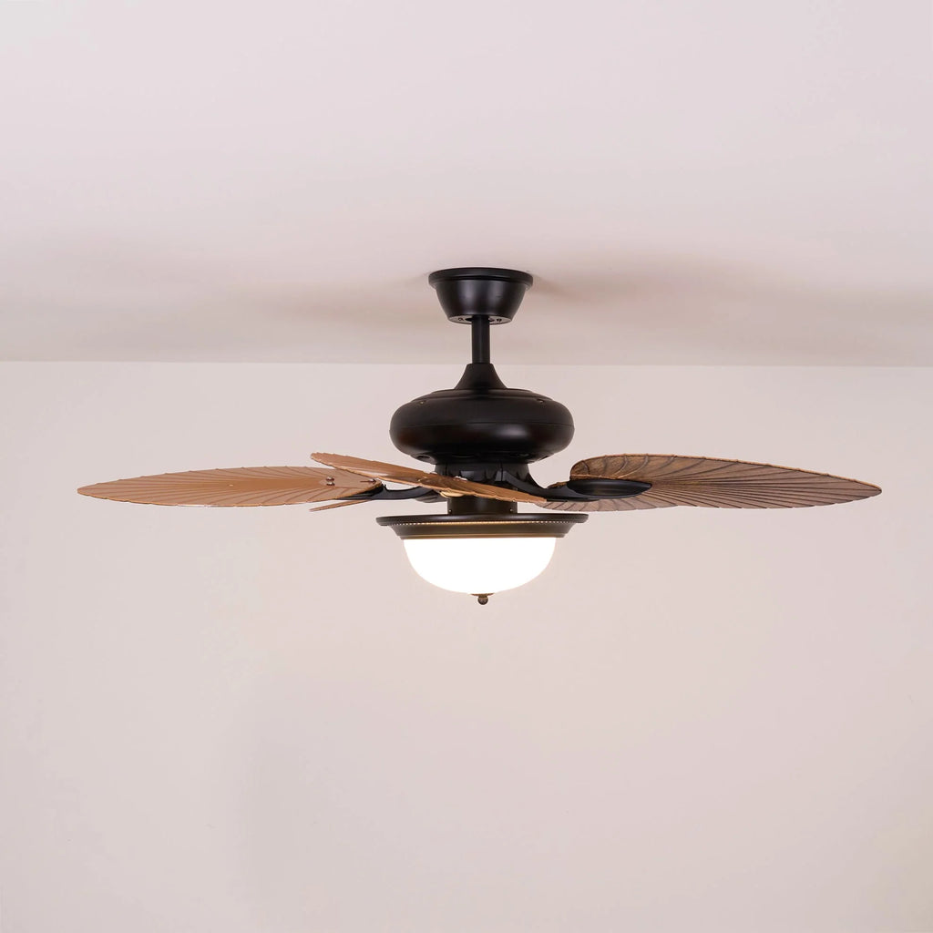 Ceiling Fan With Light | Tropical Wood-Grain Blades & Remote Control | 6-Speed
