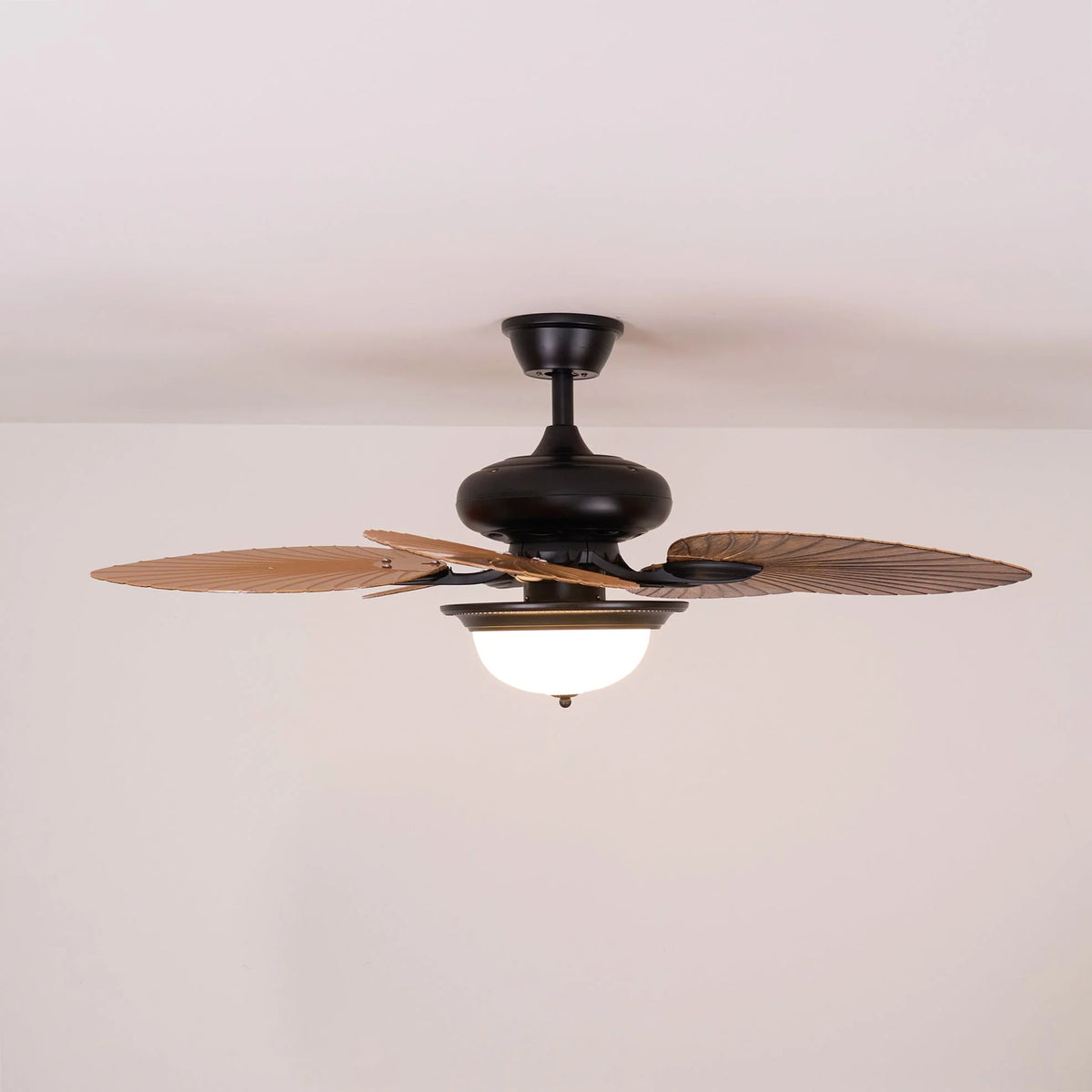 Ceiling Fan With Light | Tropical Wood-Grain Blades & Remote Control | 6-Speed
