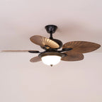 Ceiling Fan With Light | Tropical Wood-Grain Blades & Remote Control | 6-Speed