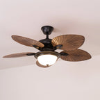 Ceiling Fan With Light | Tropical Wood-Grain Blades & Remote Control | 6-Speed