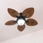 Ceiling Fan With Light | Tropical Wood-Grain Blades & Remote Control | 6-Speed