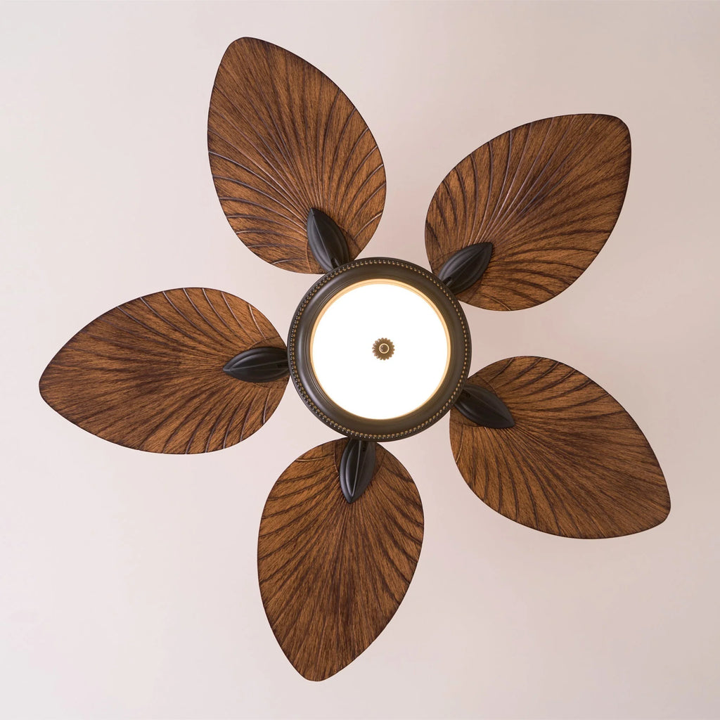 Ceiling Fan With Light | Tropical Wood-Grain Blades & Remote Control | 6-Speed
