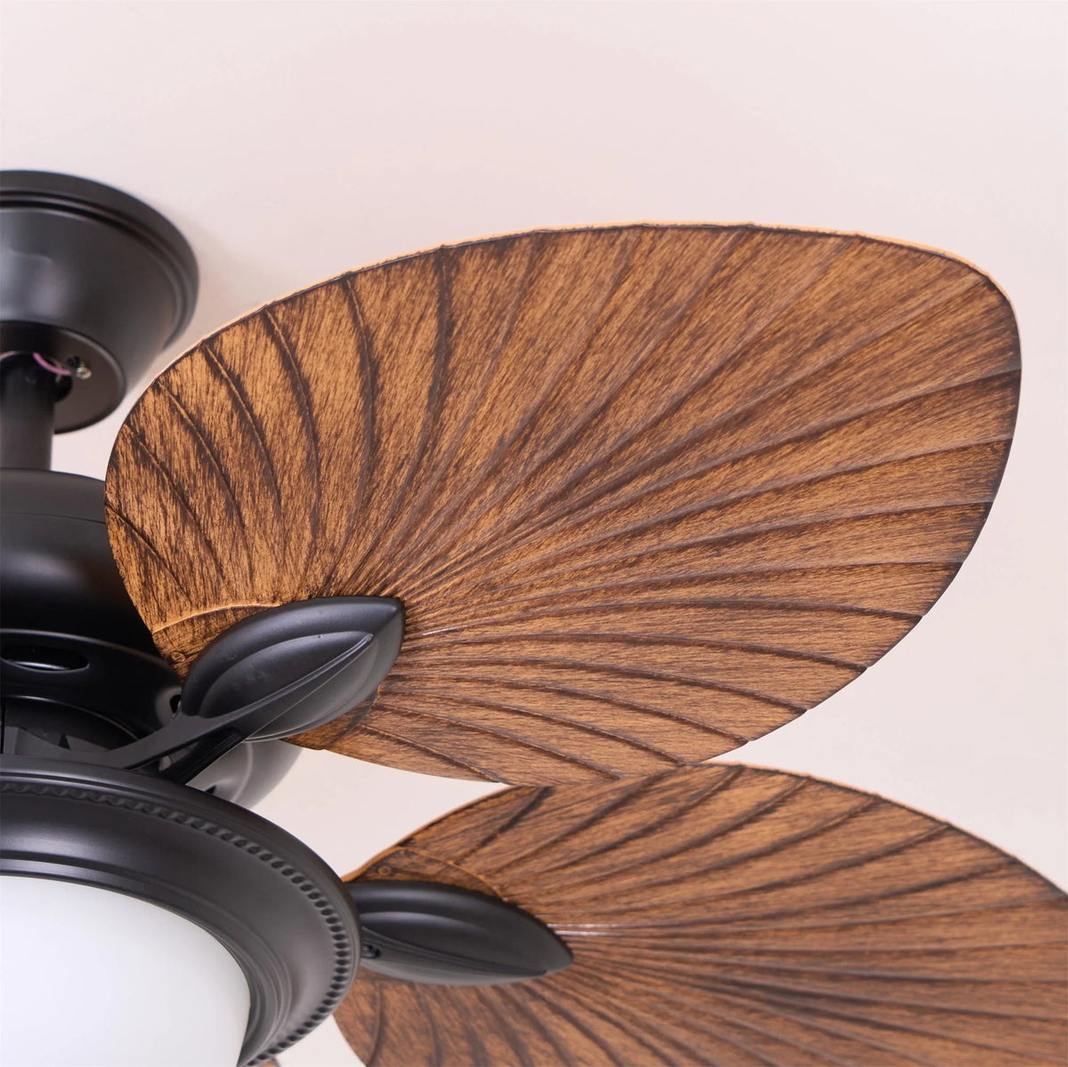Ceiling Fan With Light | Tropical Wood-Grain Blades & Remote Control | 6-Speed