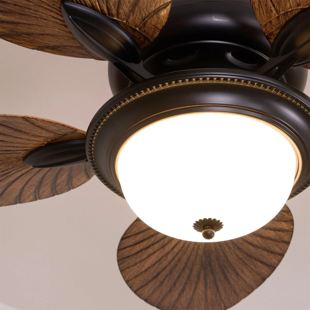 Ceiling Fan With Light | Tropical Wood-Grain Blades & Remote Control | 6-Speed