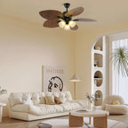Ceiling Fan With Light | Tropical Wood-Grain Blades & Remote Control | 6-Speed