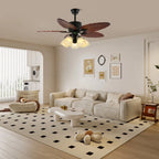Ceiling Fan With Light | Tropical Wood-Grain Blades & Remote Control | 6-Speed