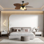 Ceiling Fan With Light | Tropical Wood-Grain Blades & Remote Control | 6-Speed